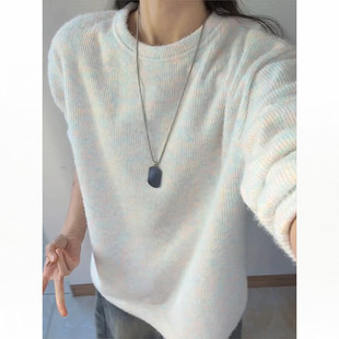 美式复古彩色加绒卫衣男秋冬慵懒风圆领长袖t恤cleanfit内搭上衣