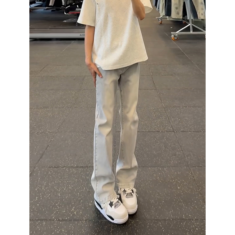 烟灰色弹力牛仔裤男款高腰窄版