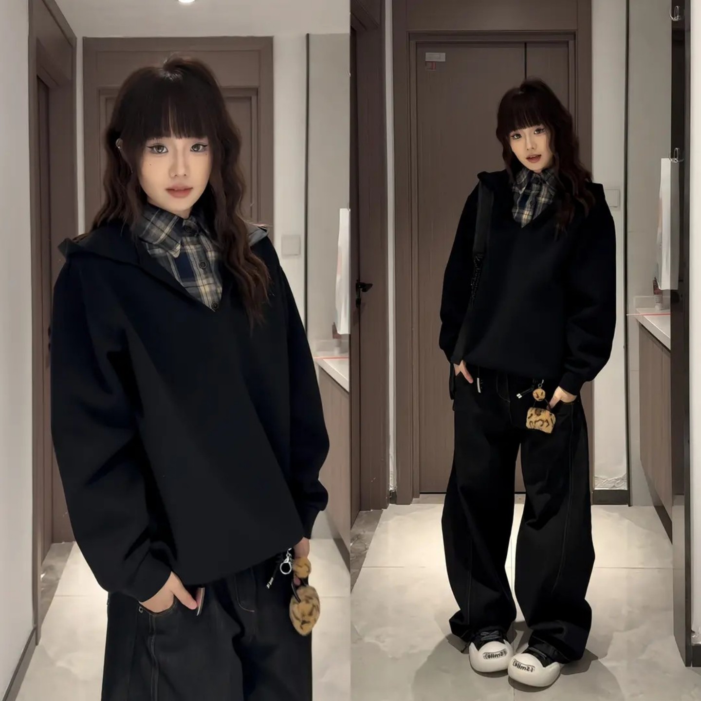 重磅假两件连帽衬衫领卫衣男款