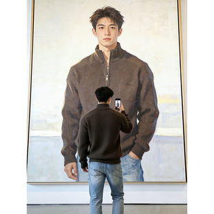 老钱风半拉链立领毛衣男款高级感韩系慵懒打底衫休闲青年针织外套