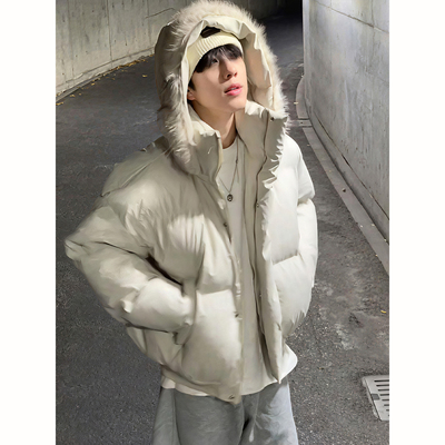 美式短款毛领羽绒棉服冬季男士