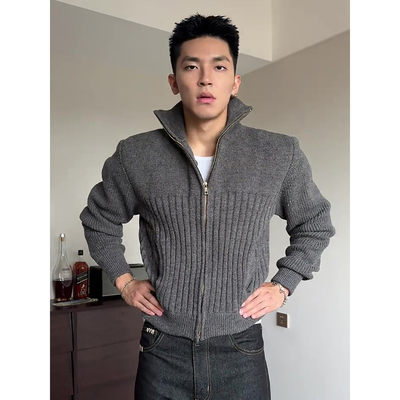 老钱风高领针织衫男款秋冬季短款