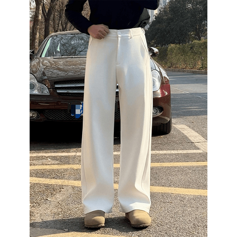 白色那不勒斯西裤男高腰提档垂感