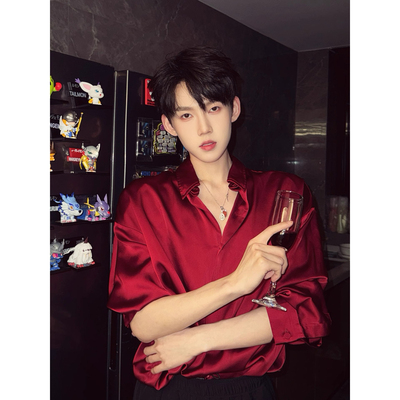 酒红色禁欲系冰丝衬衫薄款英伦雅