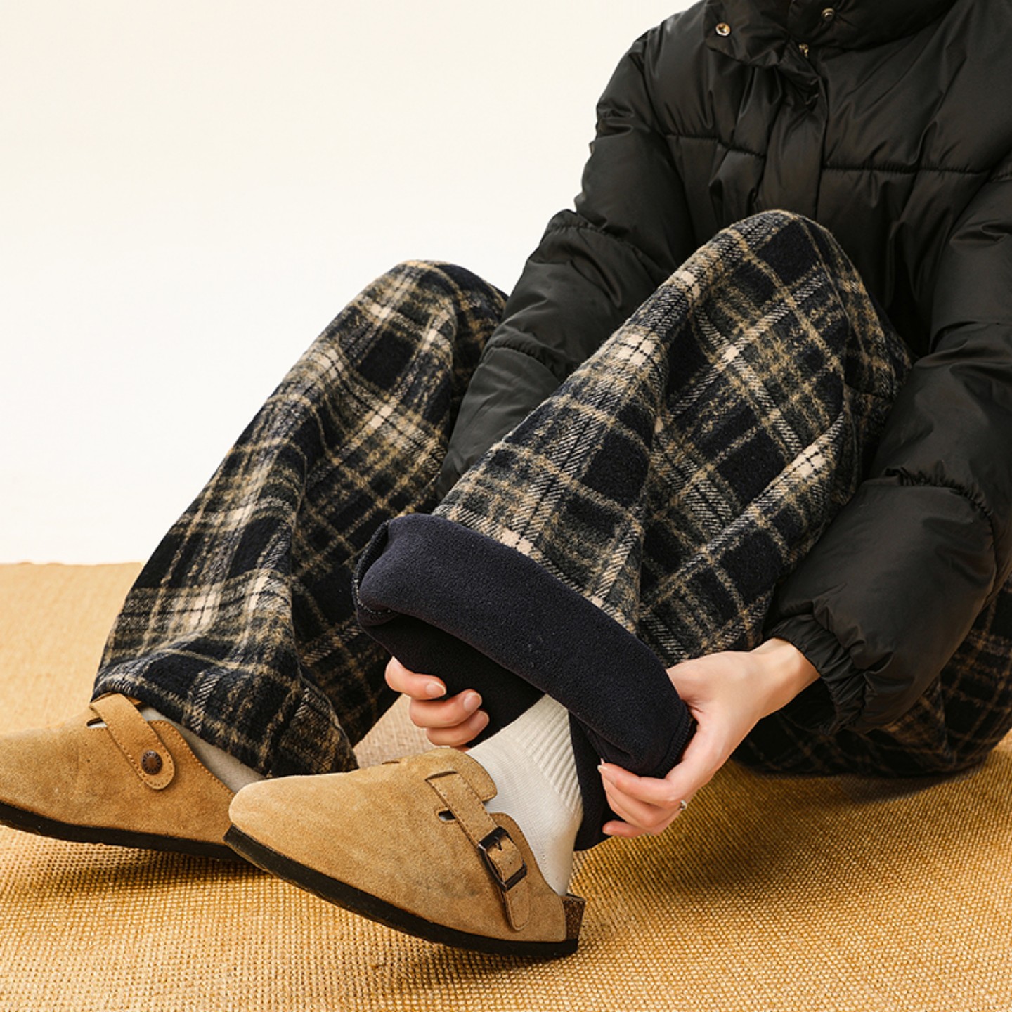 美式复古毛呢格子裤男款秋冬季