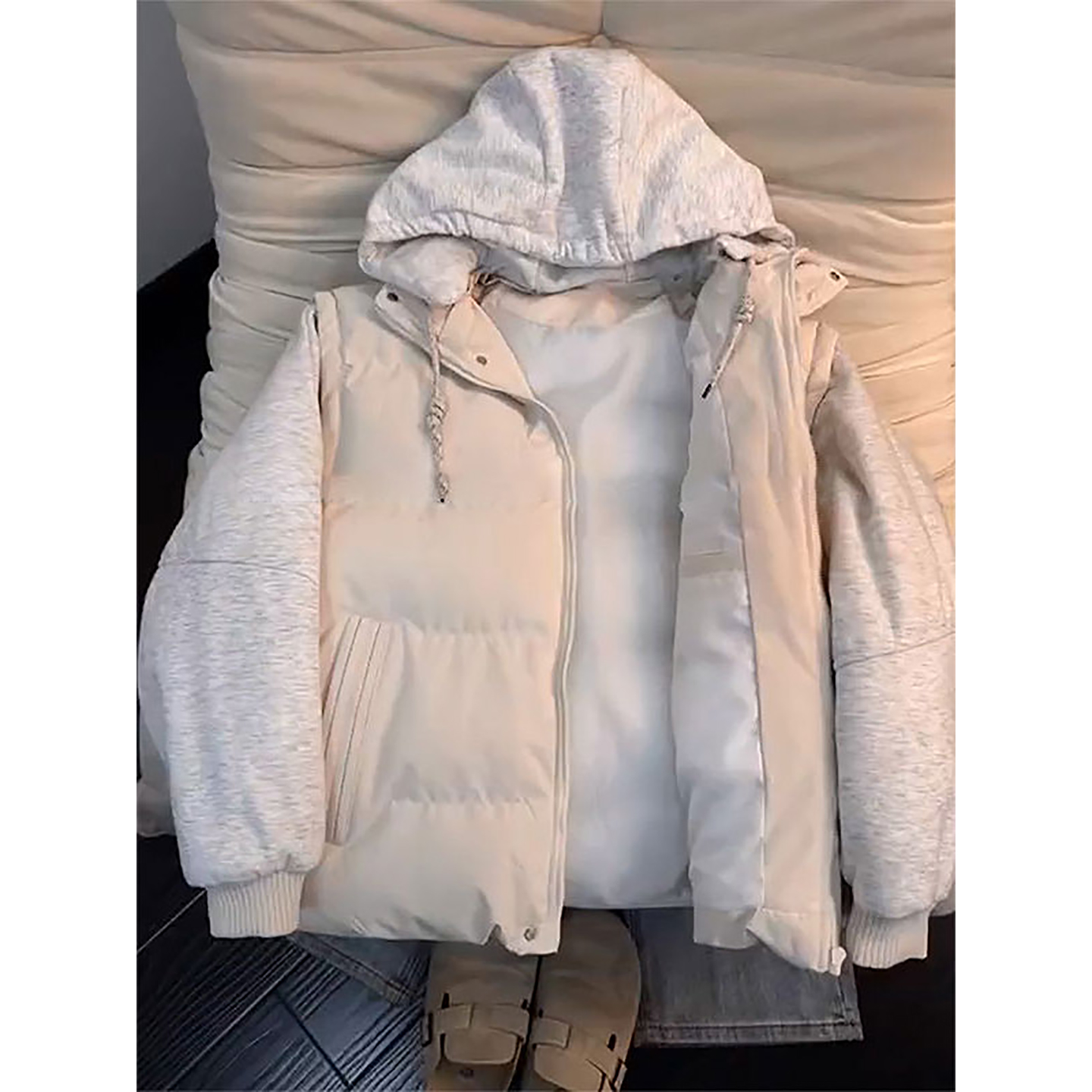 假两件连帽马甲棉衣男冬季bomber