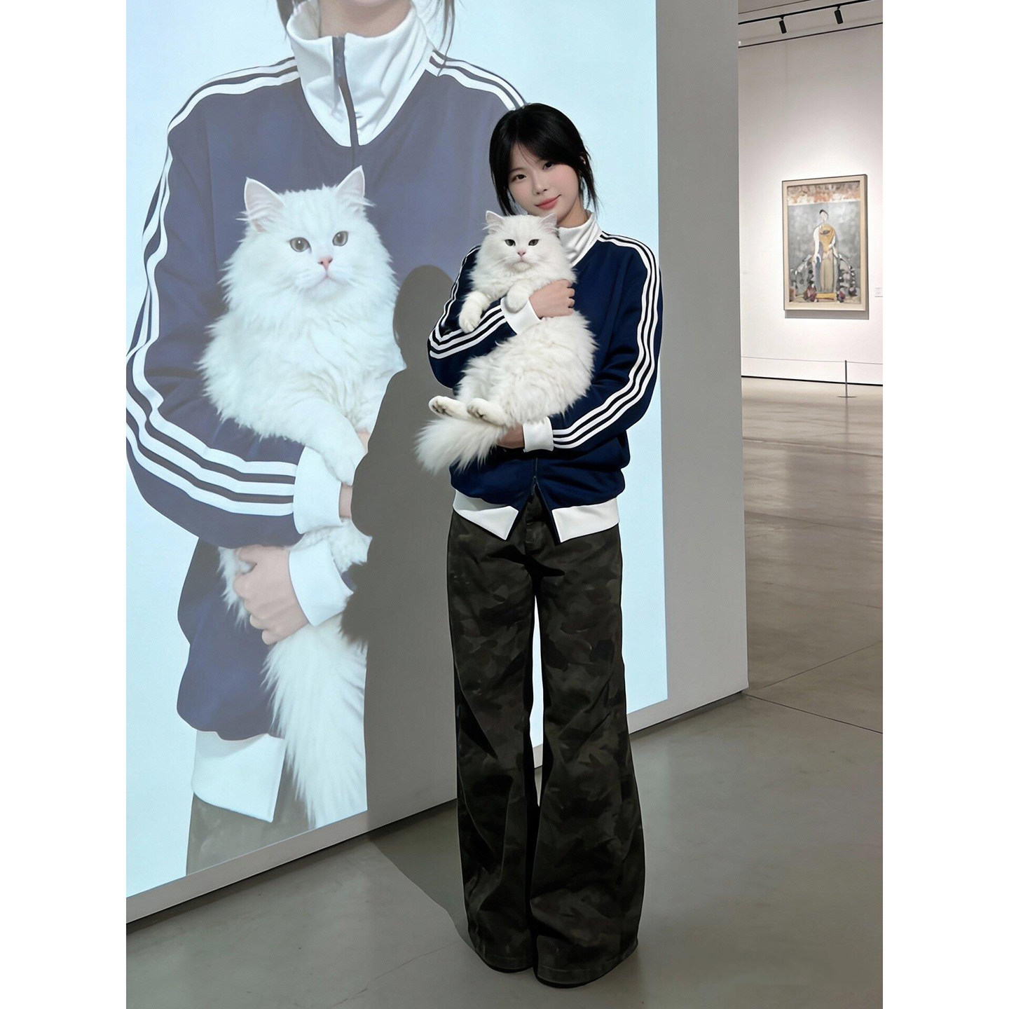 藏蓝色三条杠立领开衫卫衣男女款少年感条纹外套美式运动休闲夹克