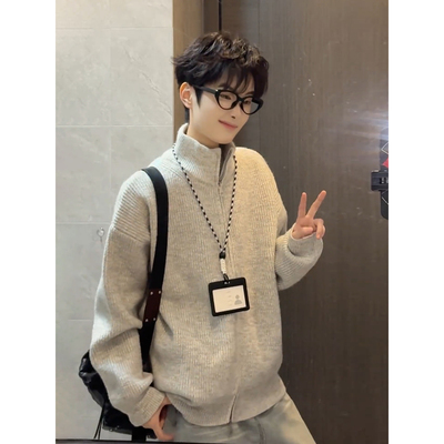 白花灰针织衫毛衣男秋冬穿搭外套