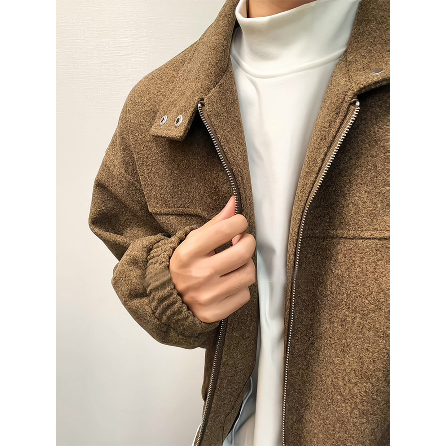 美拉德咖色立领夹克棉服男秋冬