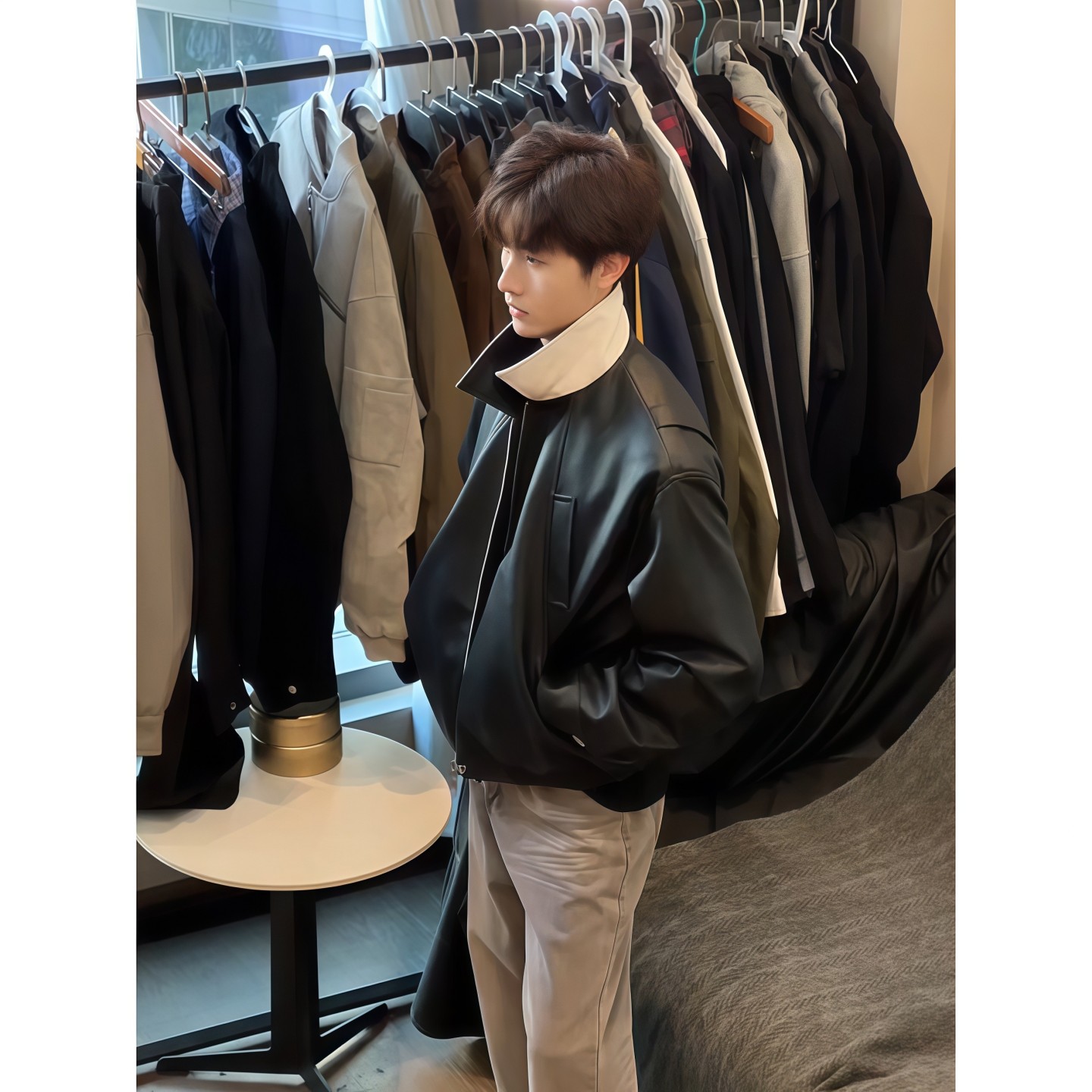 黑色立领pu皮夹克男款秋季美式