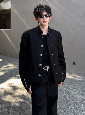 新中式立领中山装西服男士秋季短款痞帅高级感西装外套订婚dk制服