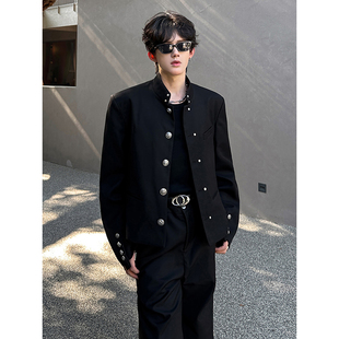 新中式立领中山装西服男士秋季短款痞帅高级感西装外套订婚dk制服
