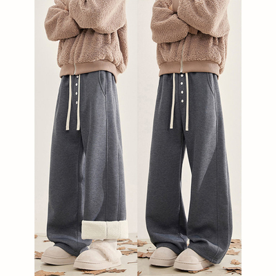 深灰色加绒弯刀裤男款冬季美式