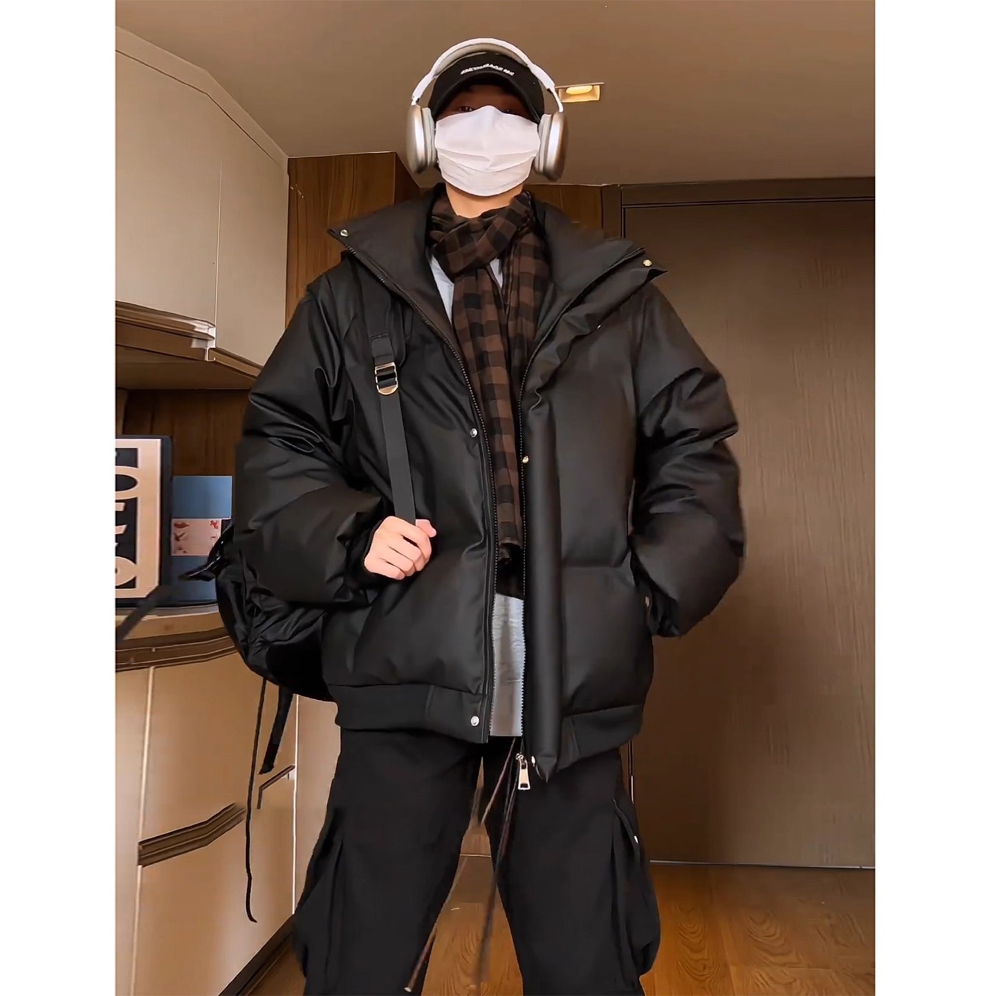 美式高街pu皮棉服男冬加厚面包服