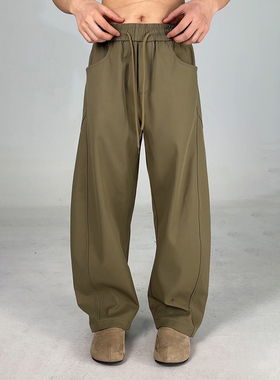 军绿色弯刀工装裤男款秋冬美式加绒加厚阔腿裤cleanfit直筒微喇裤