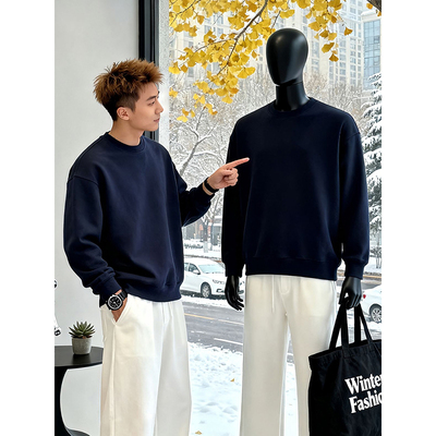 藏青色纯色无帽卫衣男秋冬