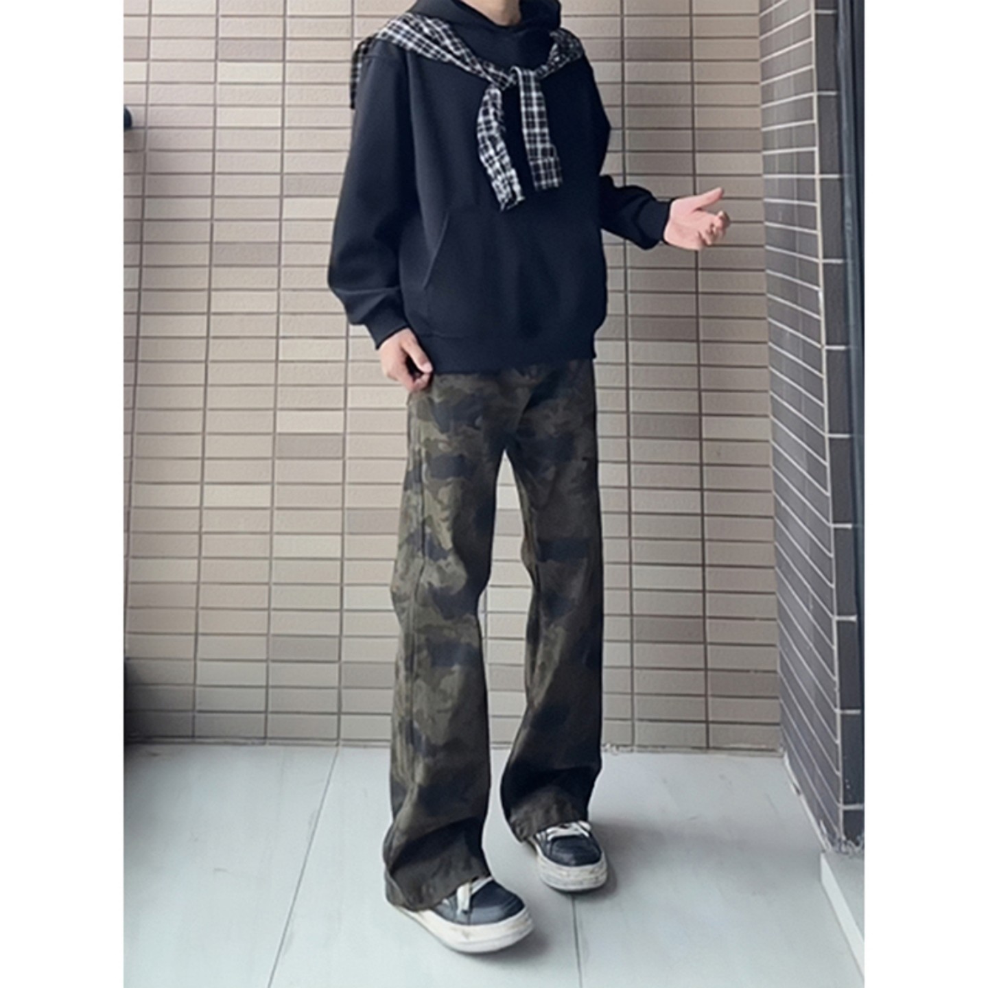 美式vibe风迷彩牛仔裤痞帅高级感