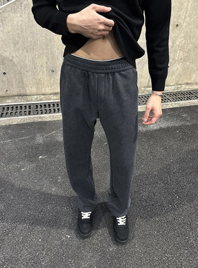 深灰色重磅弯刀卫裤男款秋冬加绒加厚阔腿裤子美式直筒修身休闲裤