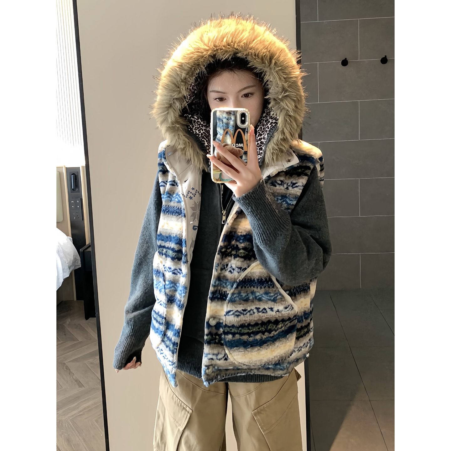 AMER双面穿摇粒绒马甲女冬季