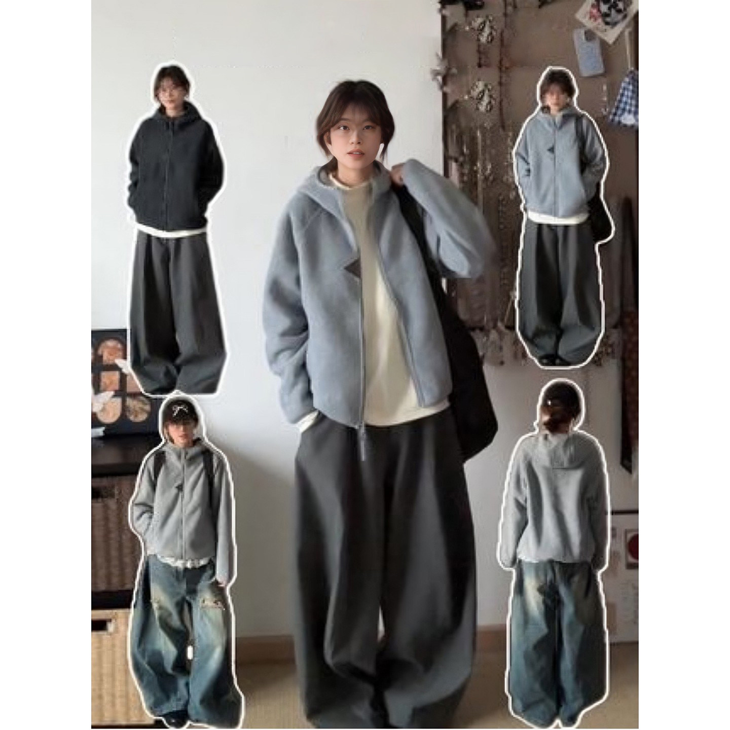 双面摇粒绒连帽卫衣男女冬季美式