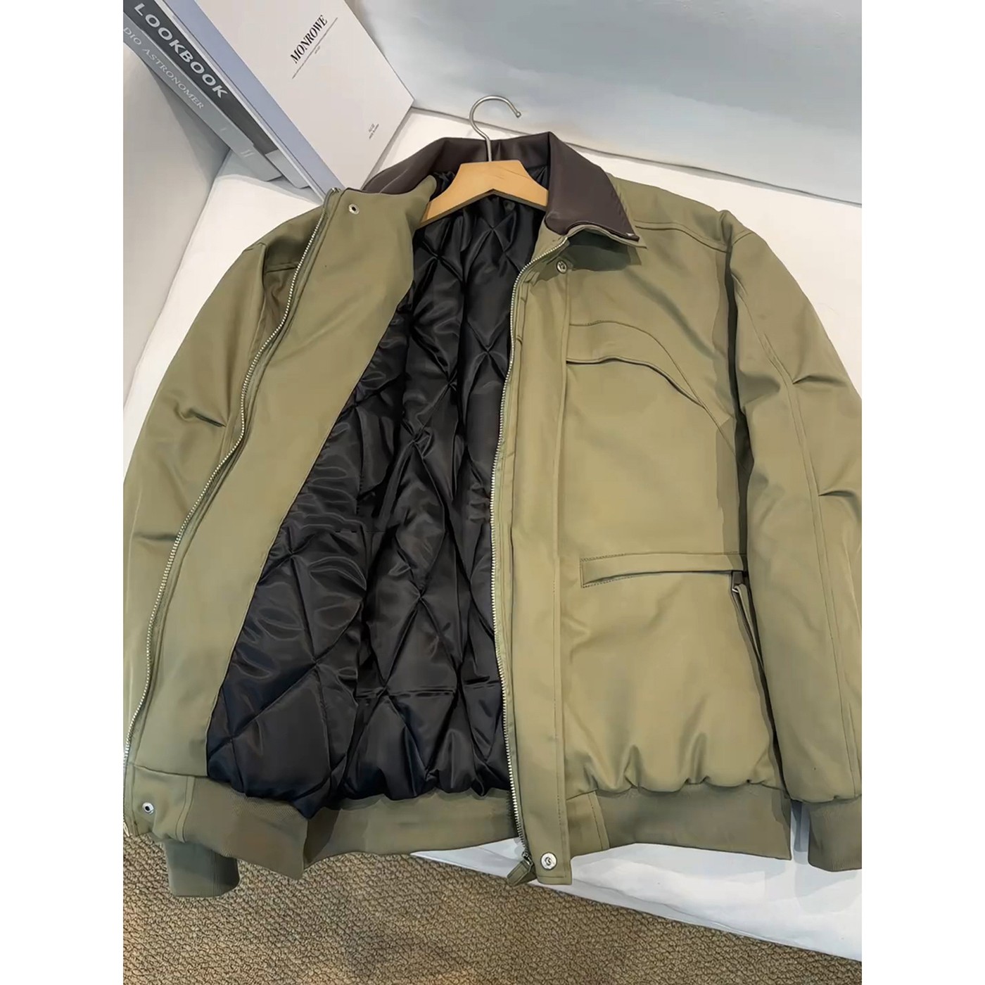 军绿色飞行夹克棉服男款冬季美式解构工装棒球服加厚保暖棉衣外套