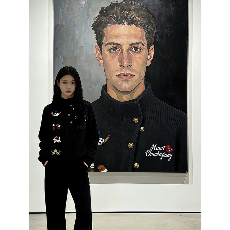 多巴胺卡通涂鸦黑色毛衣男秋冬美式复古慵懒针织衫保暖内搭打底衫,男装,针织衫/毛衣,淘宝优惠券,粉丝福利购,淘宝优惠卷