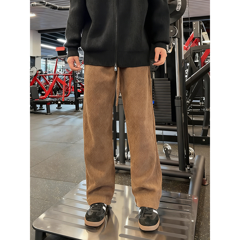 美拉德咖色人字纹裤子男冬季