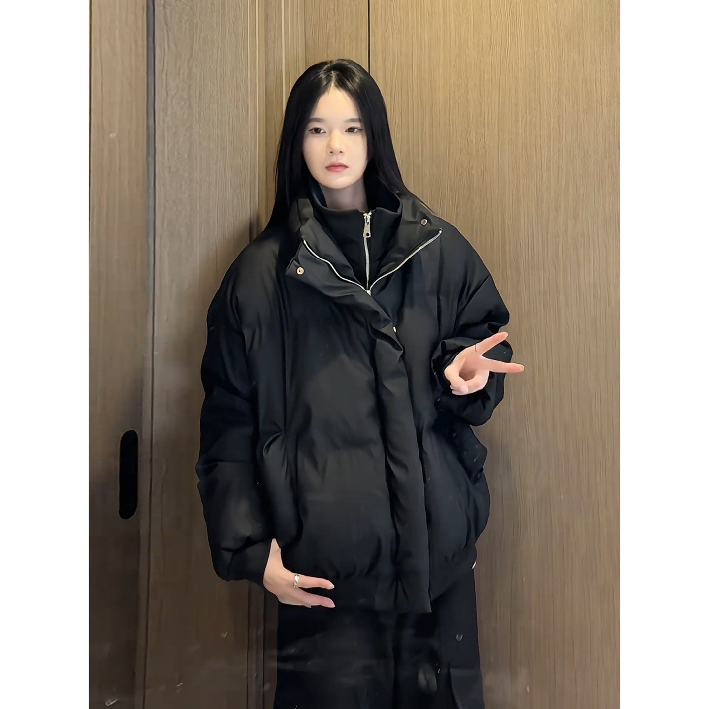 美式假两件pu皮羽绒服男冬季高级