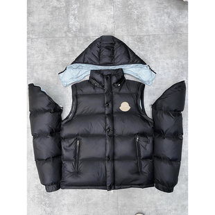 黑色可拆卸三合一连帽羽绒服男冬季加厚无袖羽绒马甲潮牌保暖外套