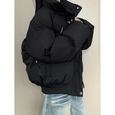 黑色满天星短款羽绒棉服男冬季