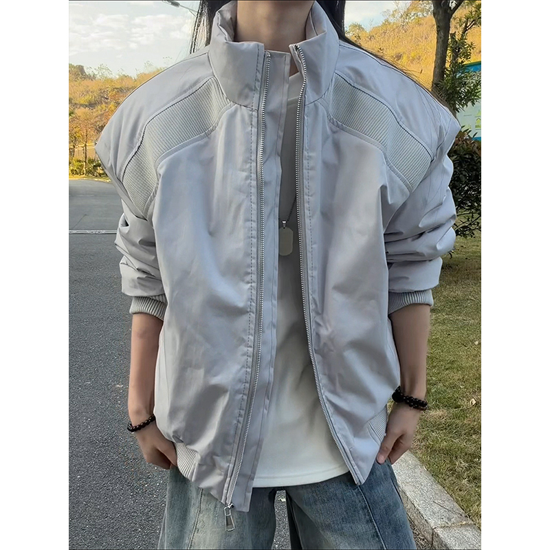 灰色解构立领棉服男款冬季