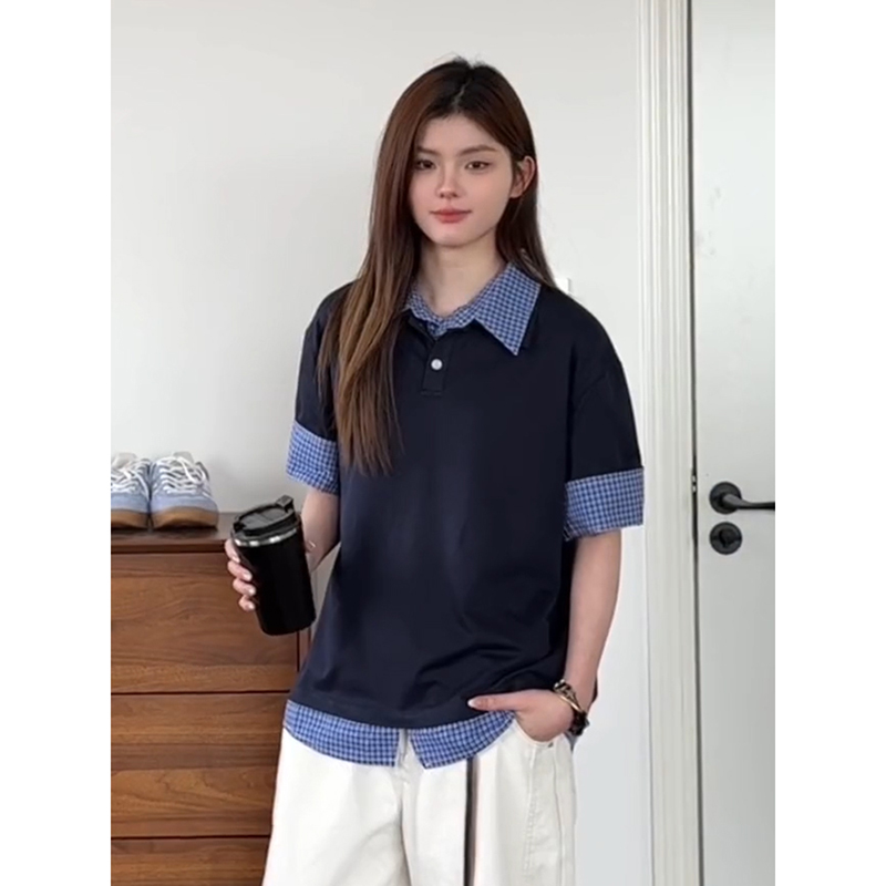 美式复古格纹假两件polo衫男款