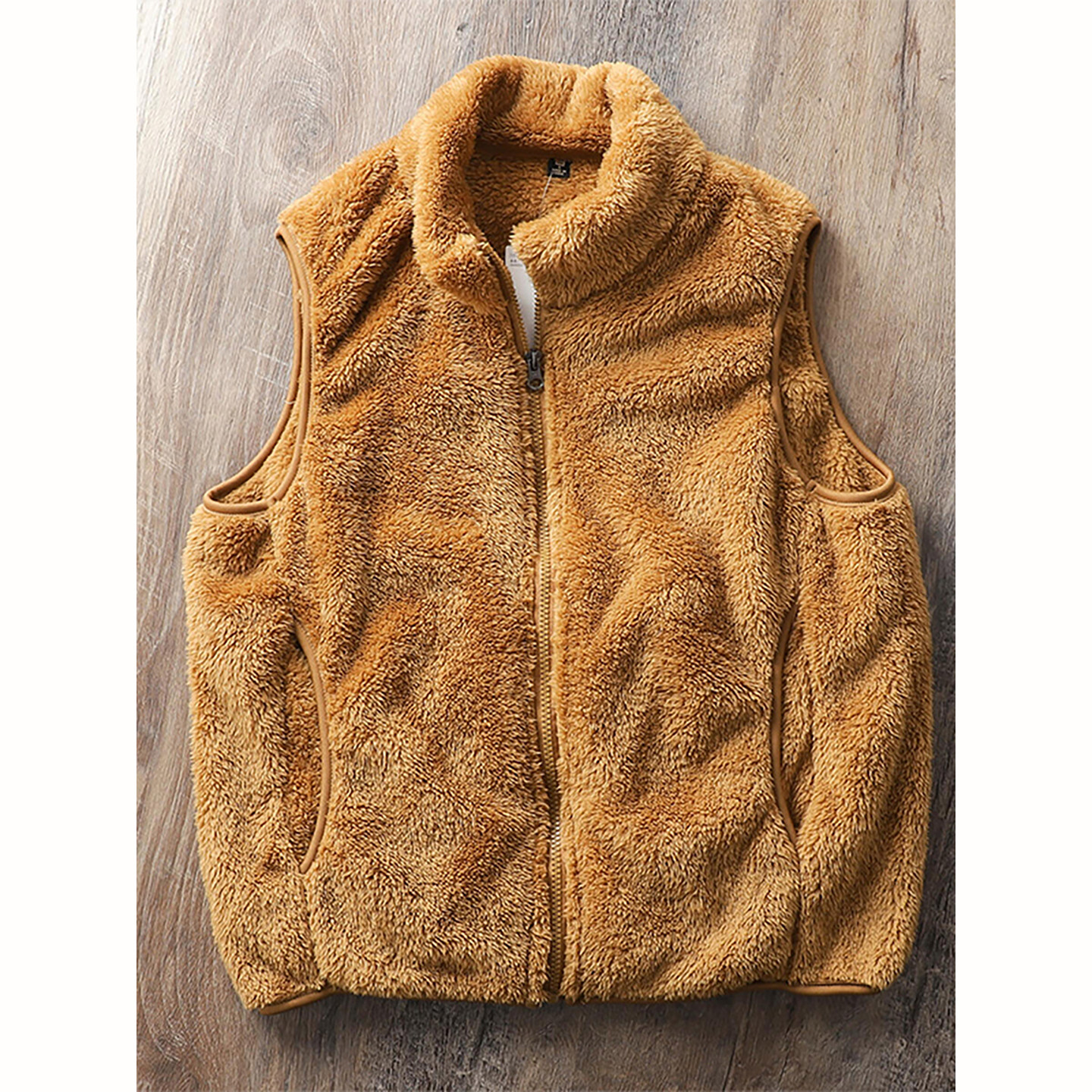 珊瑚绒棕色立领坎肩马甲男秋冬