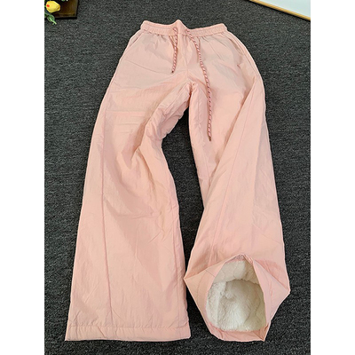 粉色羊羔绒加绒裤子男女冬季