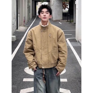 boxy短宽立领棉衣加绒飞行外套 冬季 美式 座山雕哈灵顿夹克棉服男款