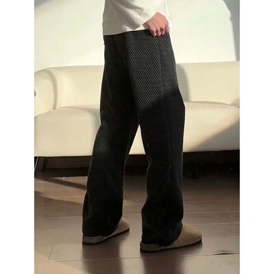 美式毛呢格子休闲裤男款秋冬季