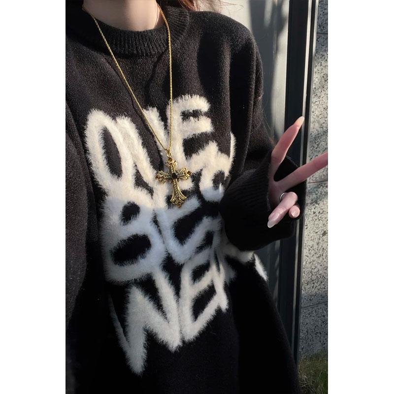 美式字母提花毛衣男生冬装穿搭