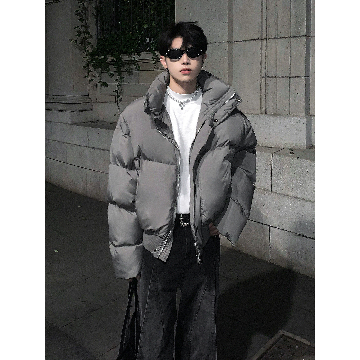 美式短款立领羽绒棉服男冬季加厚