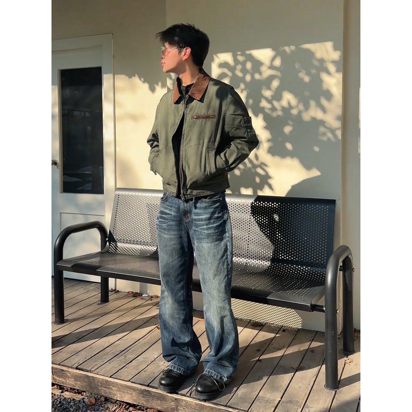 美式复古水洗底特律外套男秋季