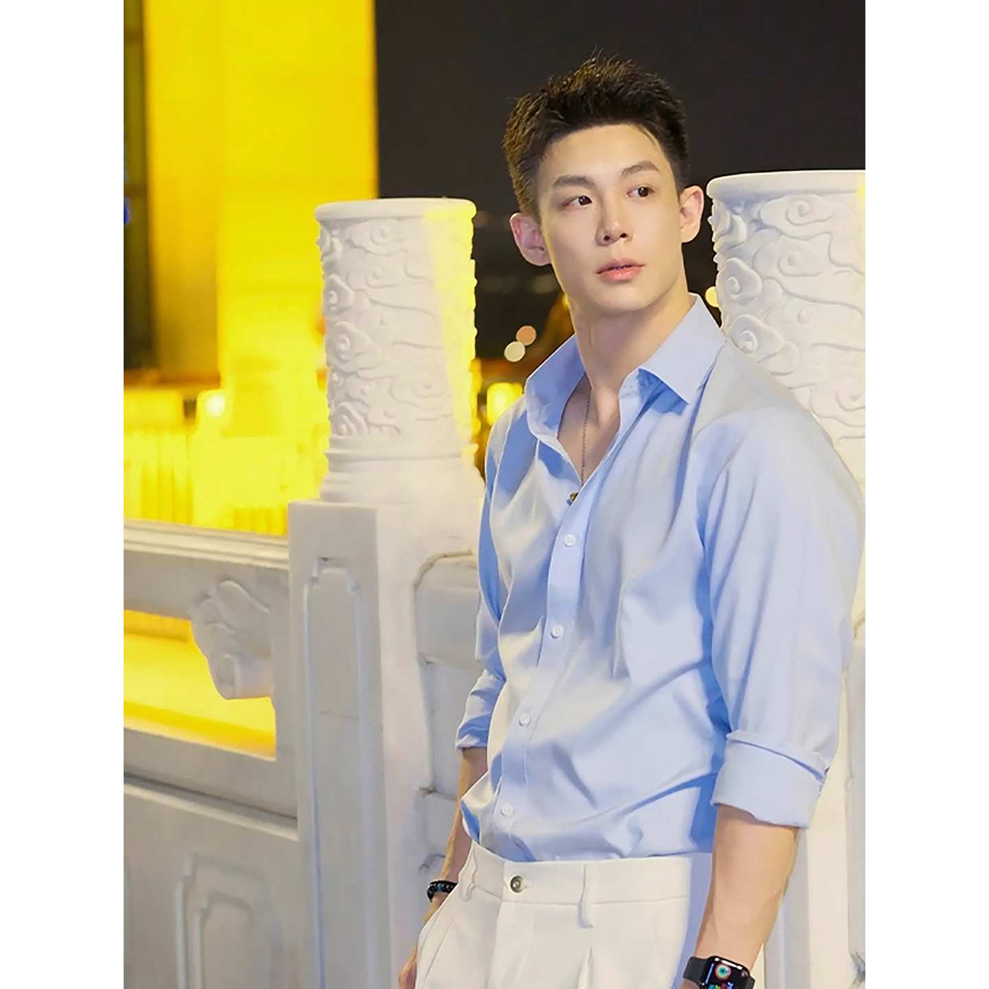 蓝色那不勒斯dk衬衫男西装内搭