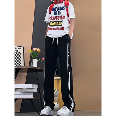 美式直筒修身冰丝裤子男夏季薄款