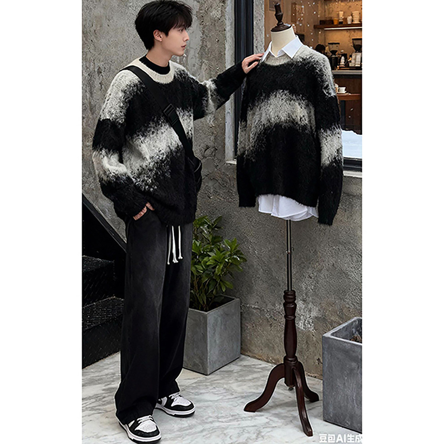 美式复古撞色慵懒风毛衣男款冬季宽松加厚针织衫日系高级感套头衫,男装,针织衫/毛衣,淘宝优惠券,粉丝福利购,淘宝优惠卷