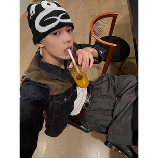 巴恩风麂皮拼接原牛丹宁夹克男春季cleanfit美式复古短款正肩外套