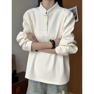 白色竖条纹正肩卫衣男秋冬