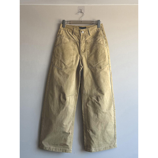 卡其色工装弯刀牛仔裤男款美式高街cleanfit裤子直筒宽松阔腿长裤