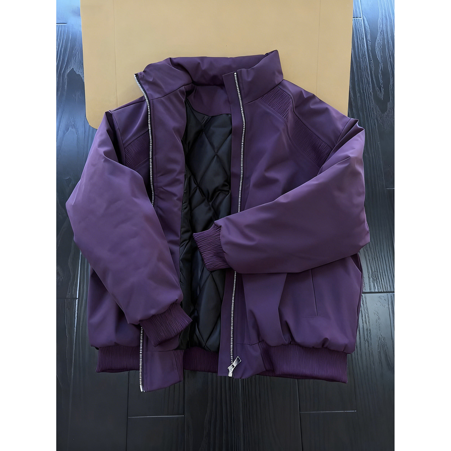 紫色飞行夹克棉服男款冬季中性风加厚保暖棉衣美式解构立领棒球服