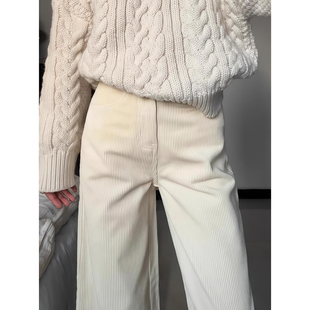 米白色灯芯绒垂感阔腿裤男美式慵懒松弛感裤子直筒宽松运动休闲裤