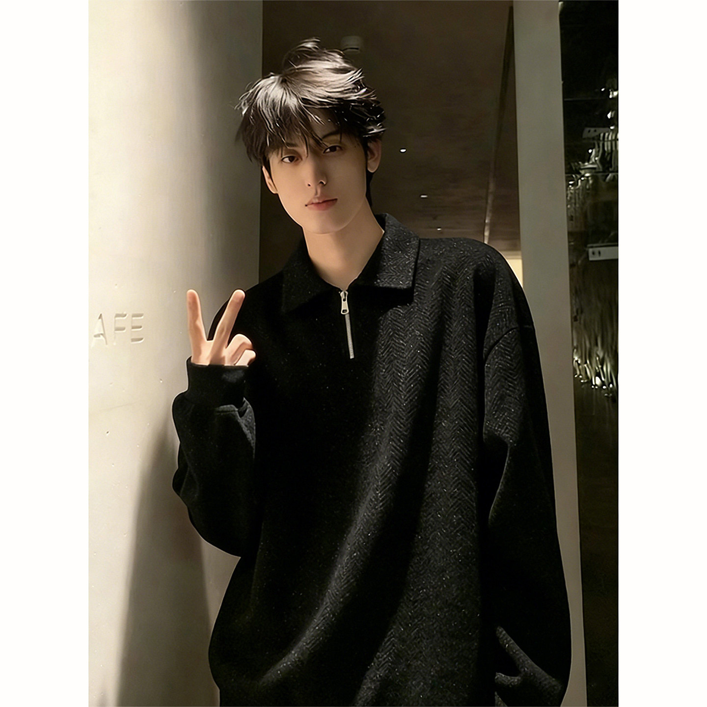 满天星半拉链卫衣男款秋冬季加绒小香风polo领针织高级感情侣外套