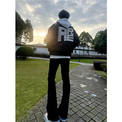 黑色cleanfit微喇牛仔裤美式高街