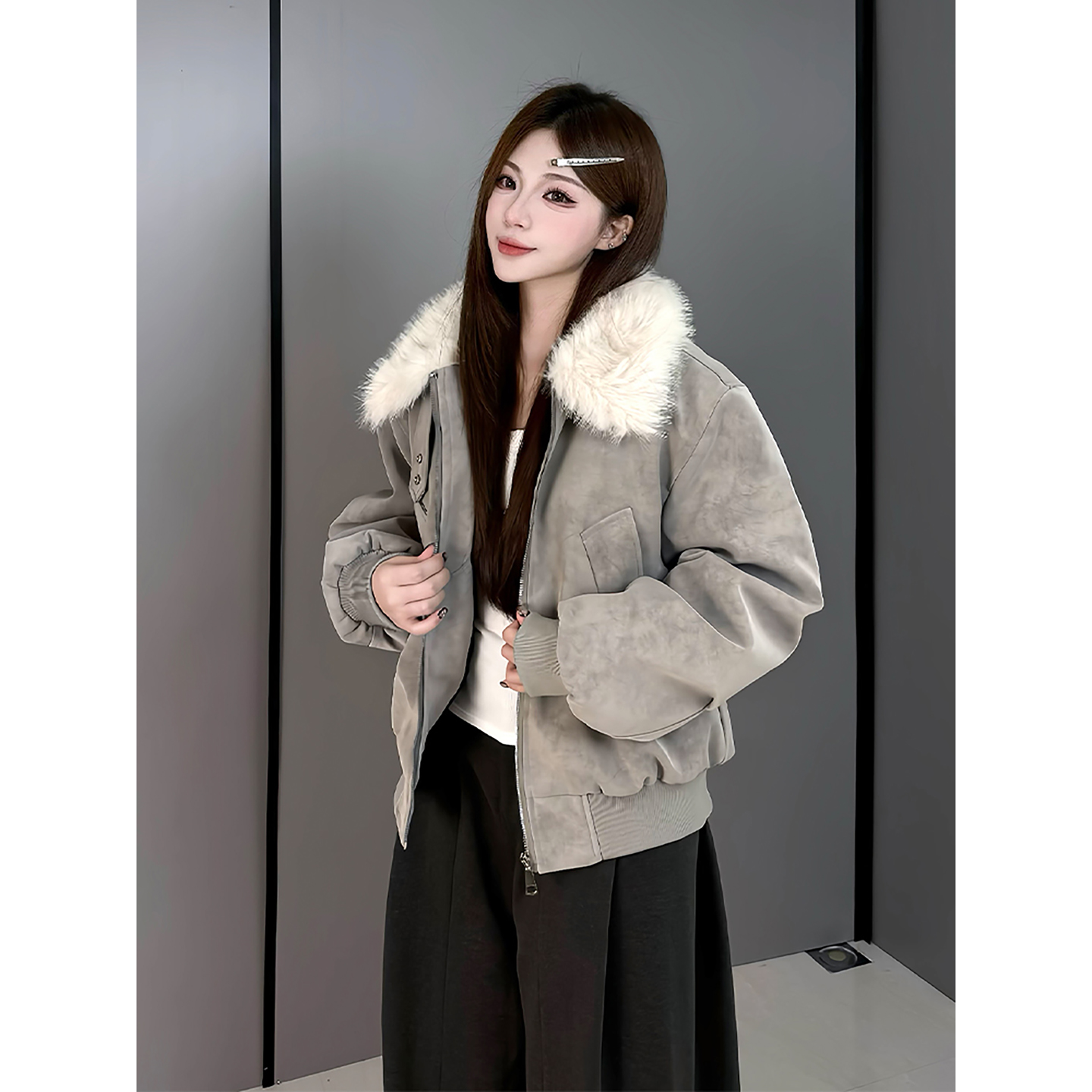 美式高街座山雕毛领夹克棉服男冬